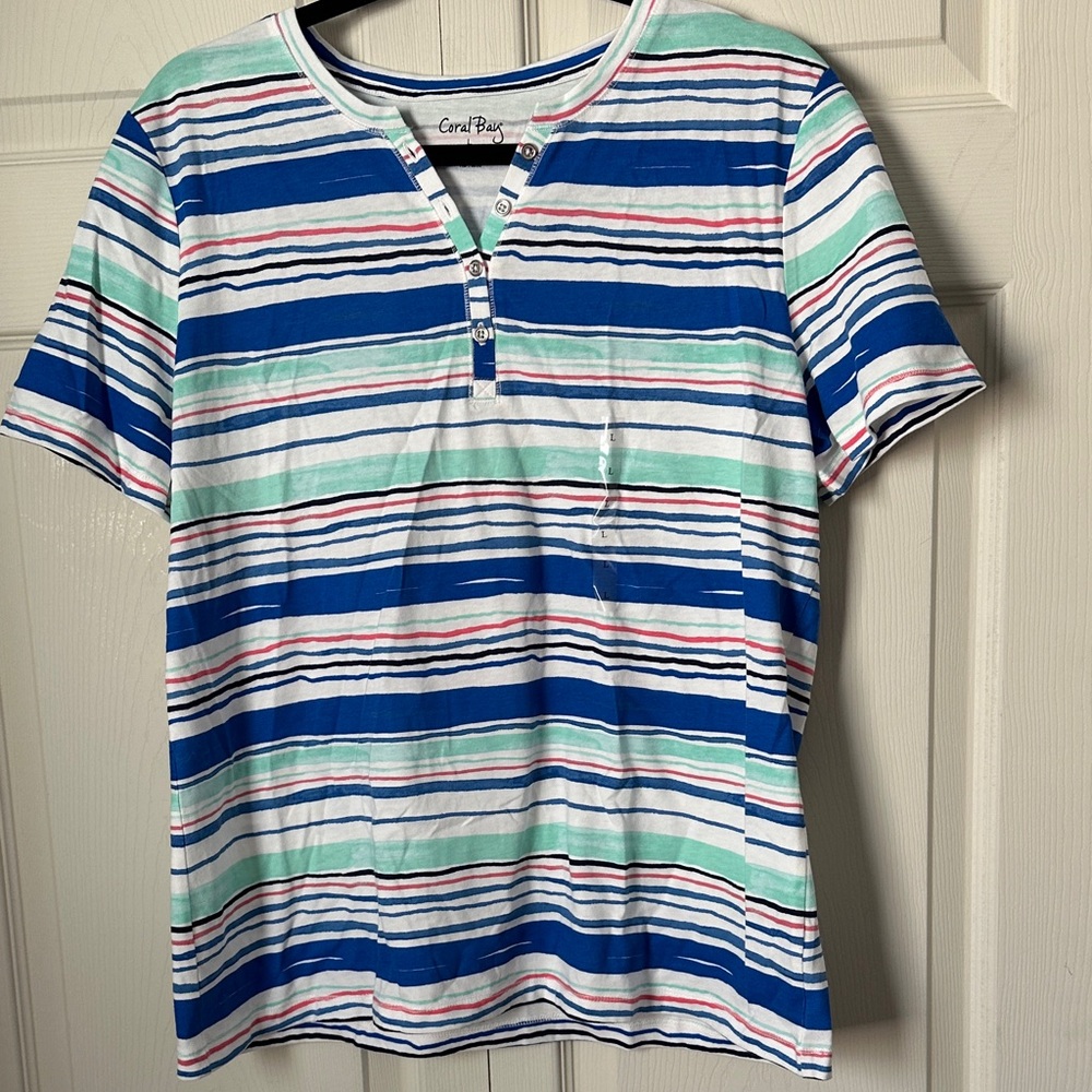 Coral Bay Multicolor Striped Tee size Large NWT